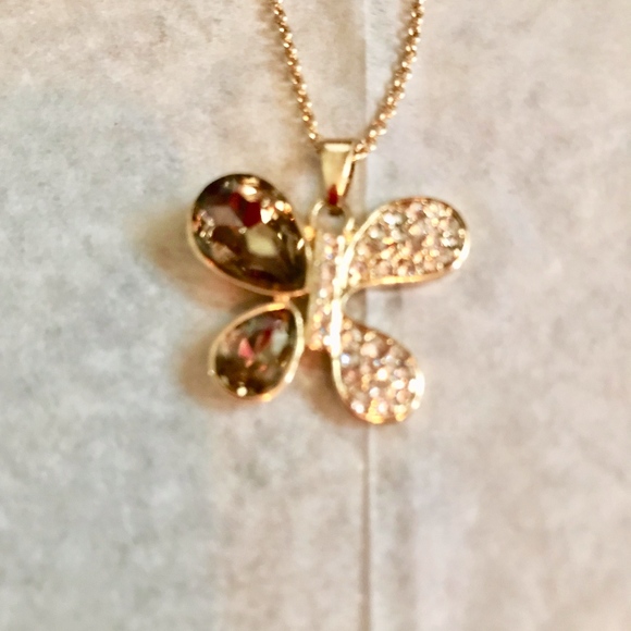 Red Door Jewelry - Butterfly Rhinestone gold necklace